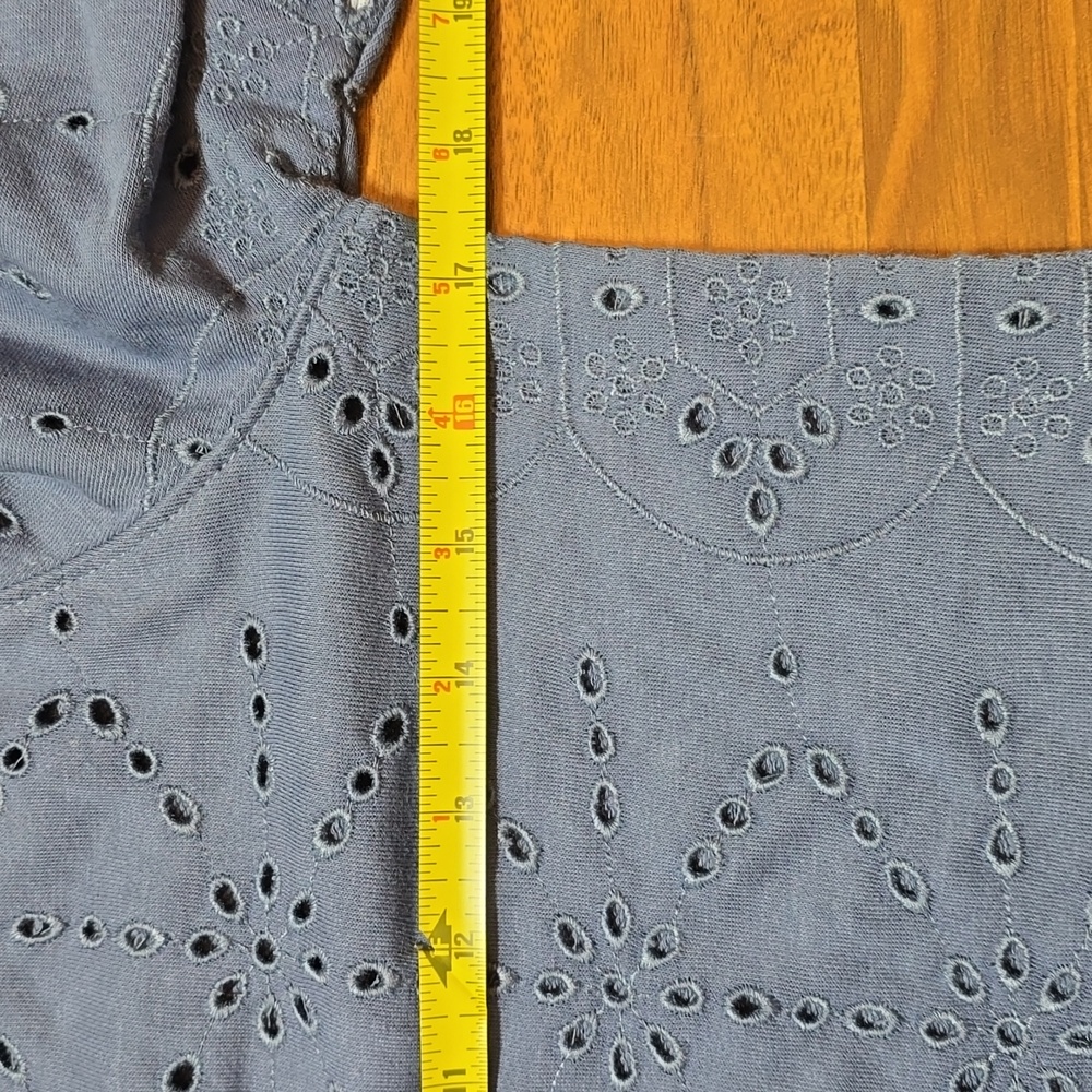 LOFT Petite Eyelet Mixed Media Short Sleeve Sweatshirt - Picture 9 of 10
